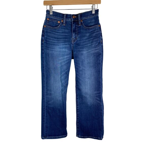 Madewell Women's Size 25P Dark Wash Blue Denim Cali Demi-Boot Flare Jeans - Picture 1 of 8